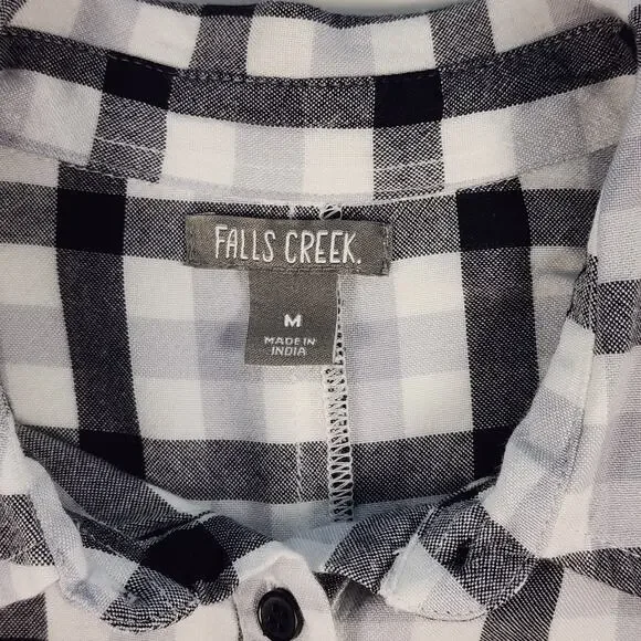 Falls Creek Plaid Peplum Button Front Blouse Black White M - Picture 6 of 9